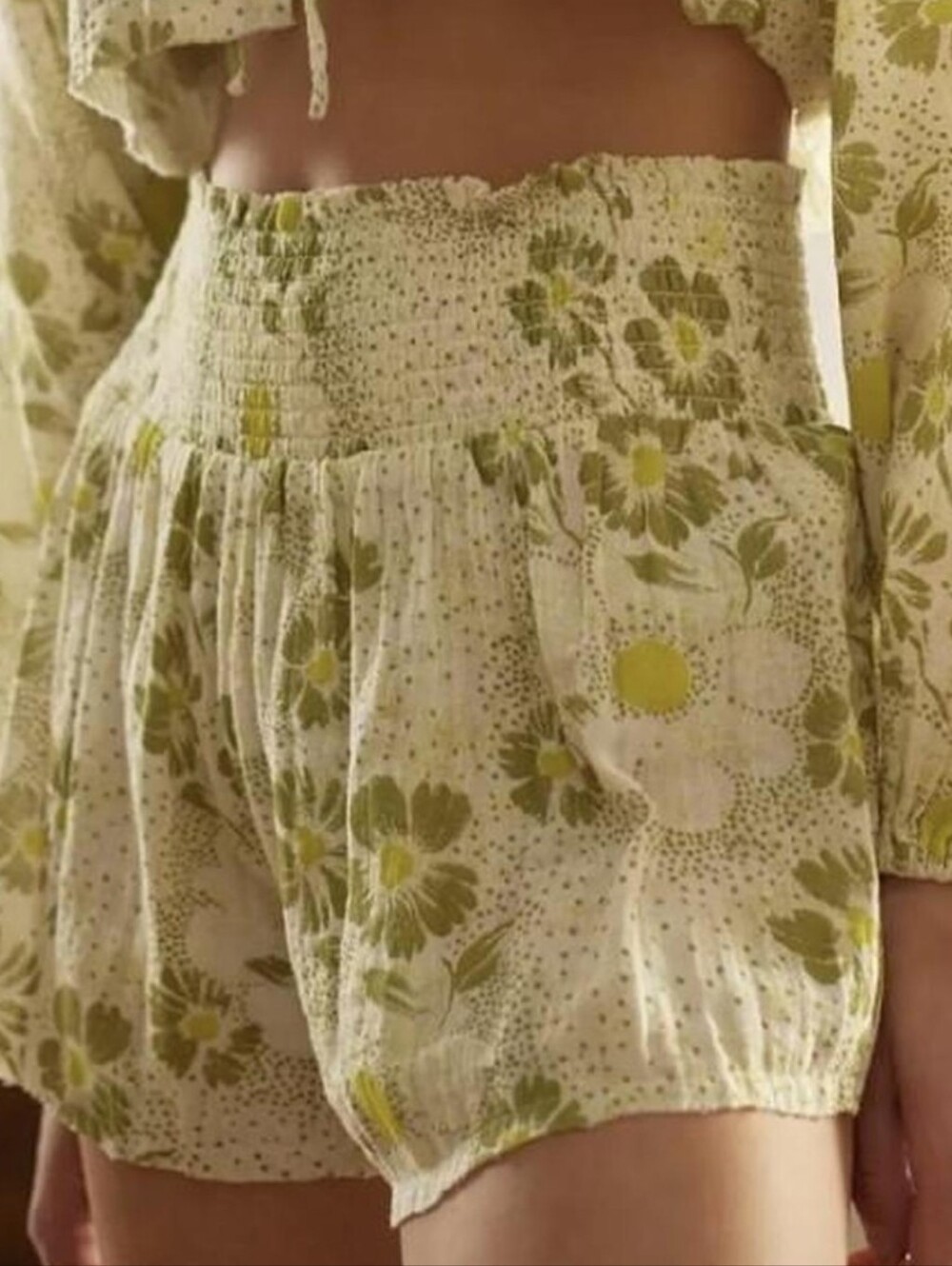 urban outfitters out From Under Lucine Smocked Shorts size xs yellow green